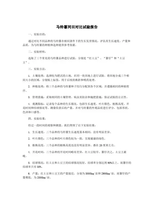 马铃薯同田对比试验报告