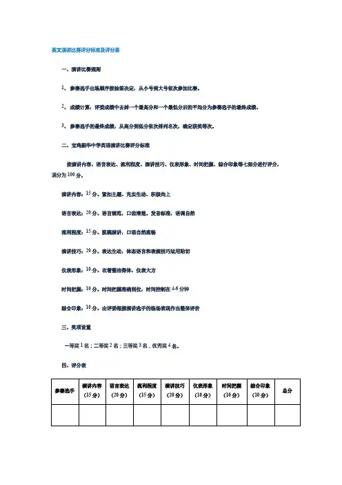 英文演讲比赛评分标准及评分表