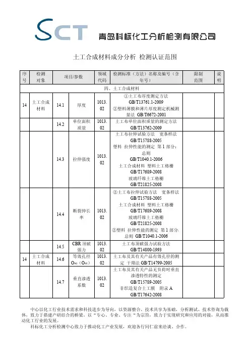土工合成材料成分分析 检测认证范围