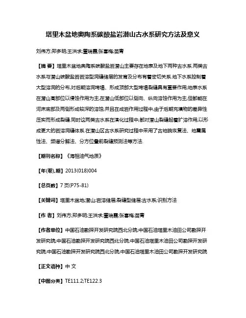 塔里木盆地奥陶系碳酸盐岩潜山古水系研究方法及意义