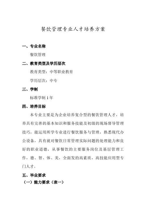 餐饮管理专业人才培养方案