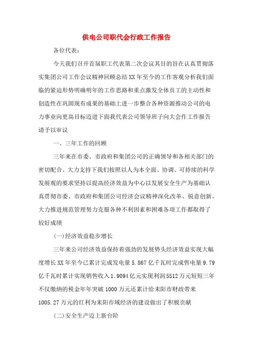 2019年供电公司职代会行政工作报告
