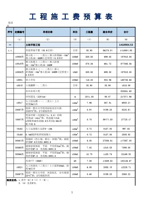 工 程 施 工 费 预 算 表