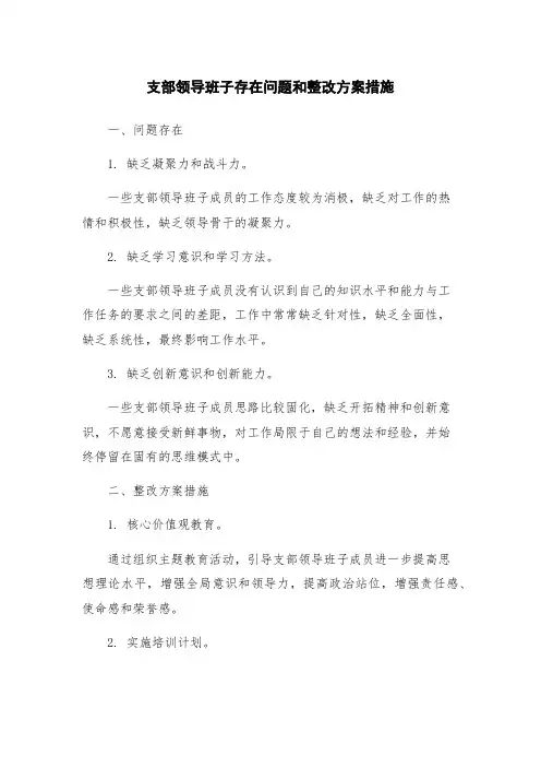 支部领导班子存在问题和整改方案措施