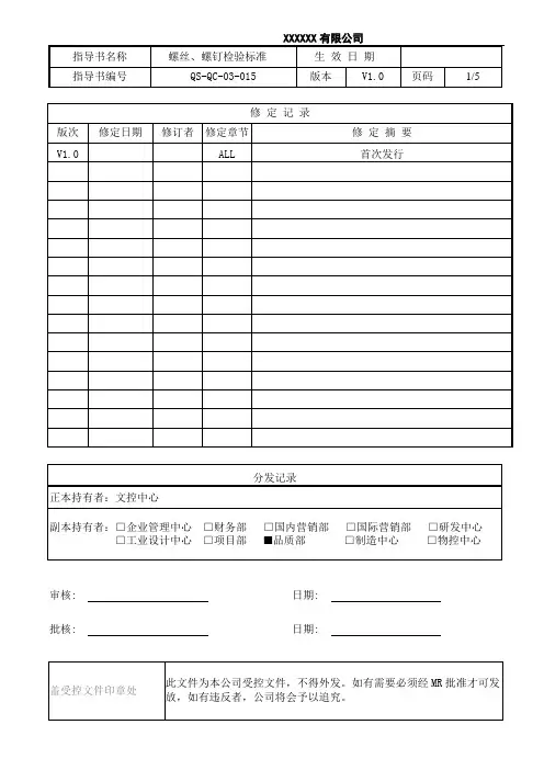 螺丝、螺钉检验标准QS-QC