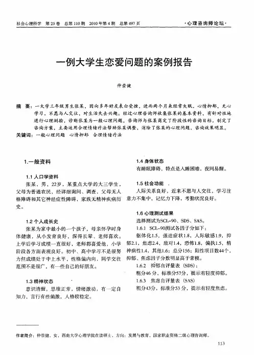 一例大学生恋爱问题的案例报告