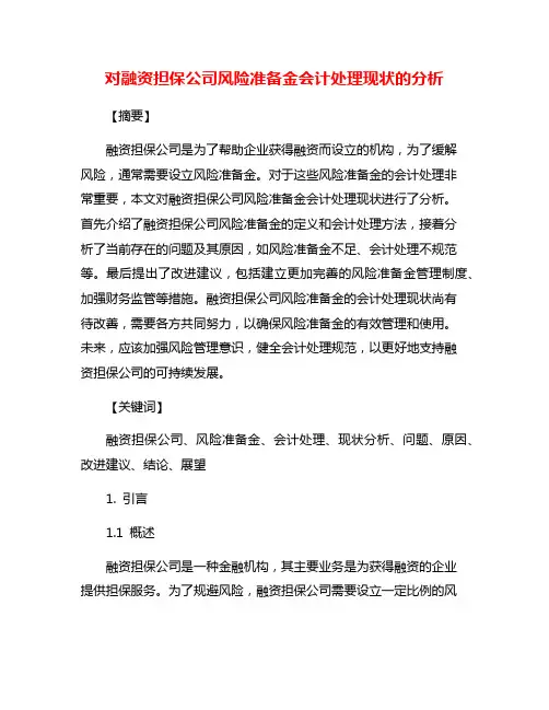 对融资担保公司风险准备金会计处理现状的分析