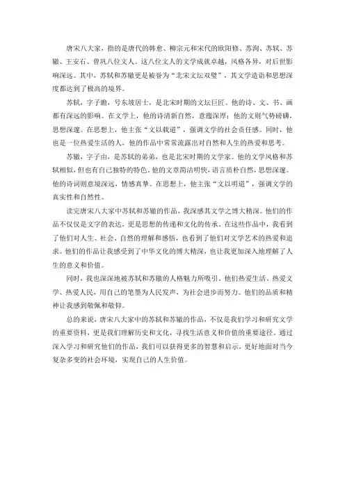 唐宋八大家苏轼,苏辙看后感