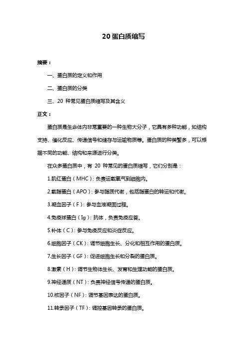 20蛋白质缩写
