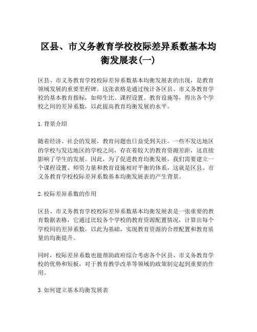 区县、市义务教育学校校际差异系数基本均衡发展表(一)