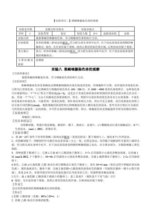 实验八果蝇唾腺染色体的观察