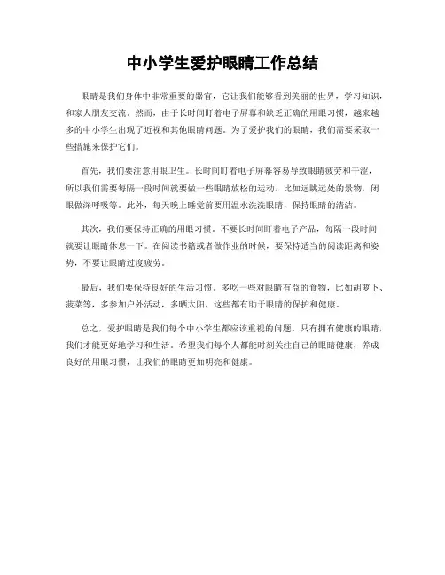 中小学生爱护眼睛工作总结