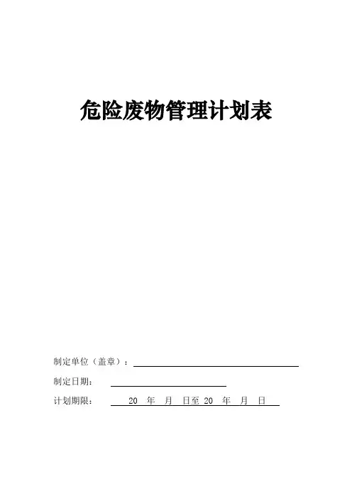 危险废物管理计划表