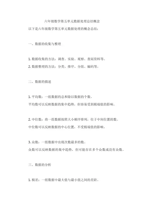 六年级数学第五单元数据处理总结概念
