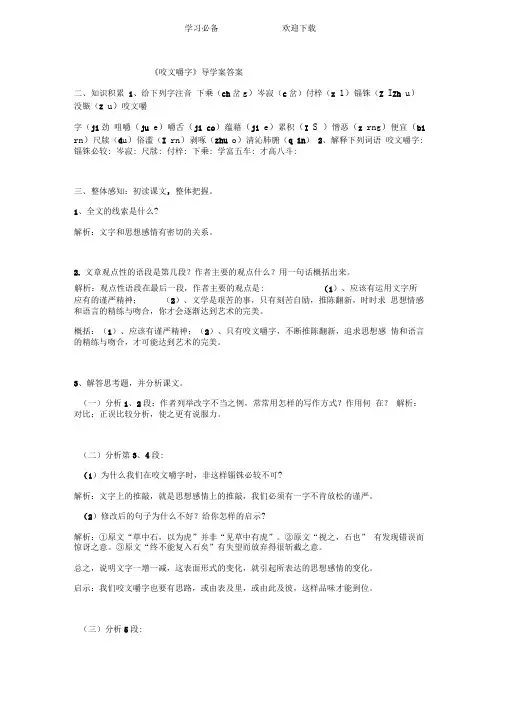 《咬文嚼字》导学案答案