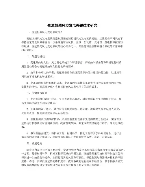 变速恒频风力发电关键技术研究