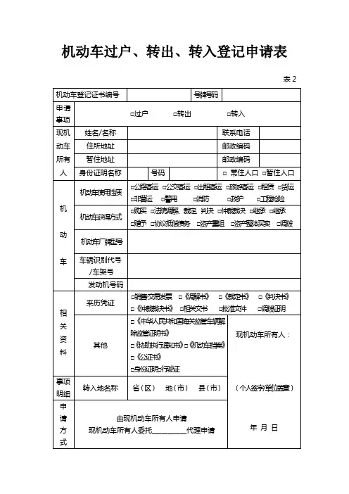 机动车过户、转出、转入登记申请表
