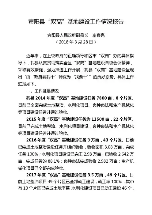 宾阳双高基地建设工作情况报告