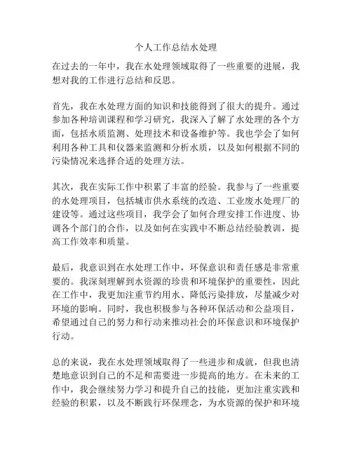 个人工作总结水处理