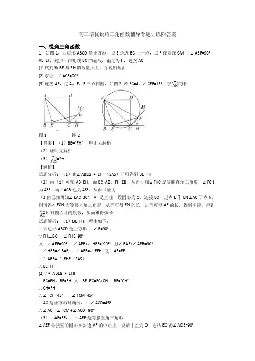 初三培优锐角三角函数辅导专题训练附答案