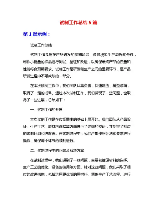 试制工作总结5篇