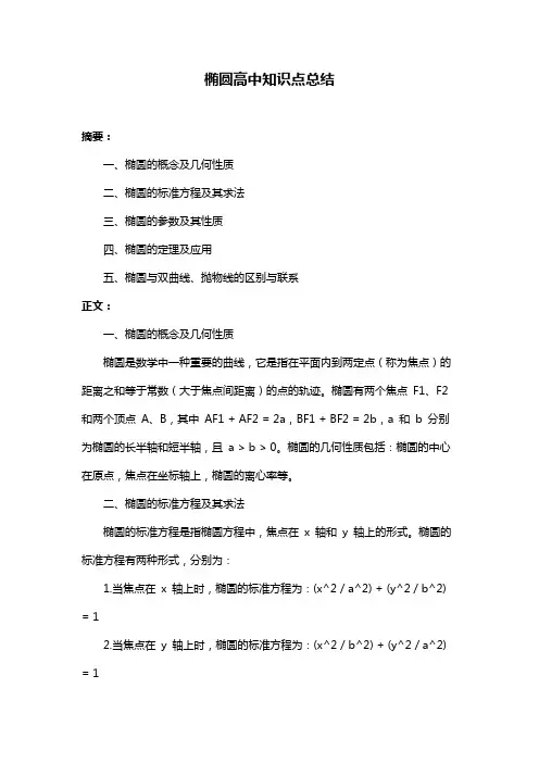 椭圆高中知识点总结