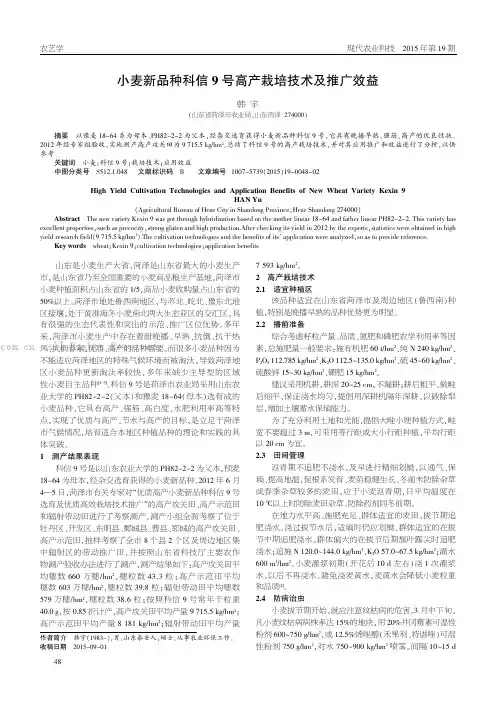 小麦新品种科信9号高产栽培技术及推广效益