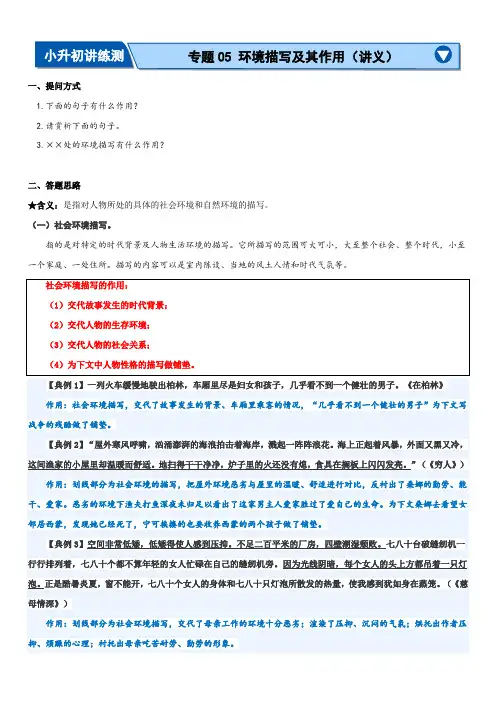 专题05环境描写及其作用(讲义)-2024年小升初语文复习讲练测(统编版)