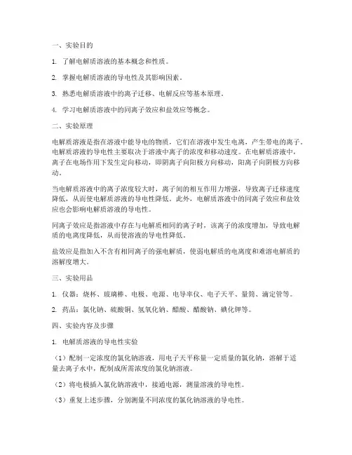 化学电解质溶液实训报告