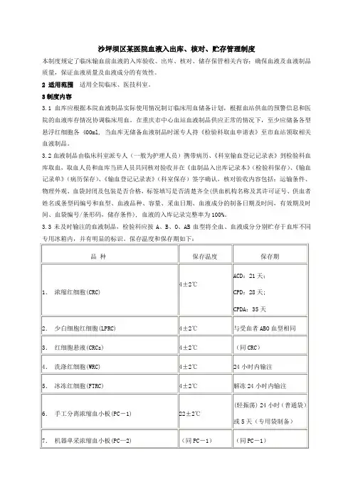 血液入出库、储存、核对制度