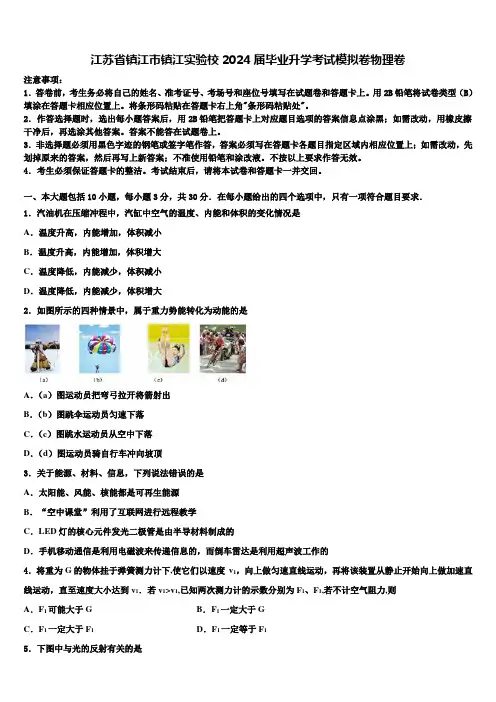 江苏省镇江市镇江实验校2024届毕业升学考试模拟卷物理卷含解析