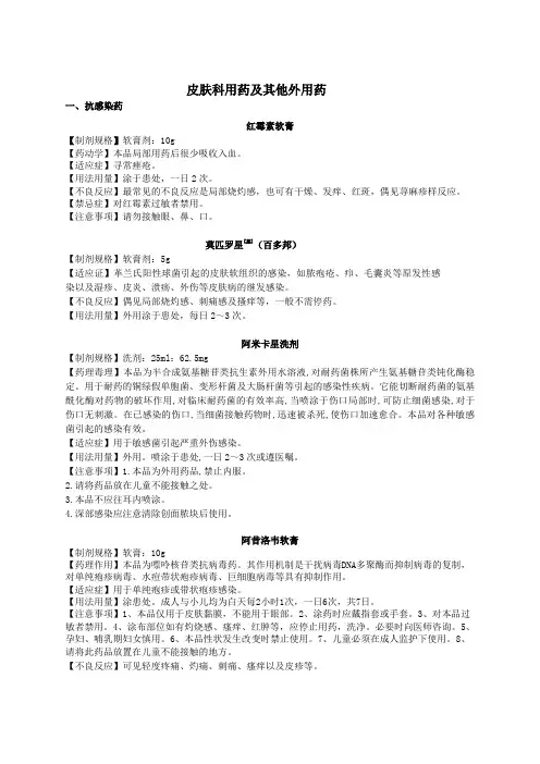 皮肤科用药及其他外用药处方药资料
