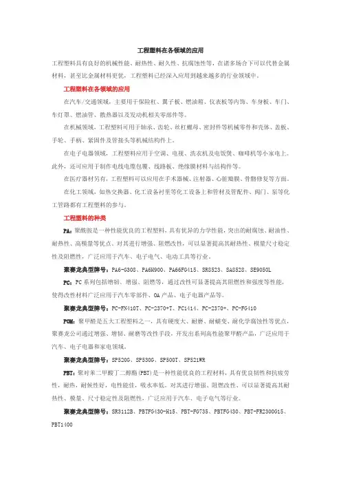 工程塑料在各领域的应用