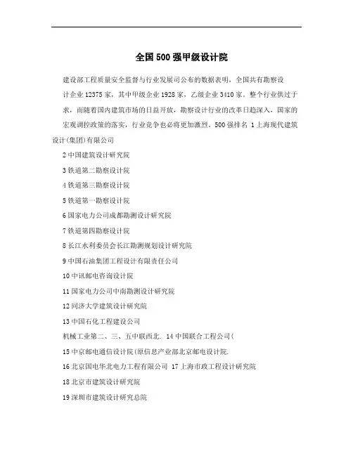 全国500强甲级设计院