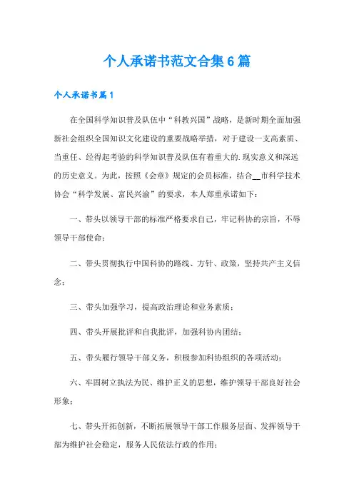 个人承诺书范文合集6篇(实用模板)