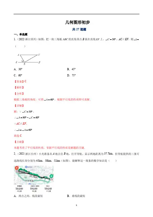 几何图形初步-三年中考数学真题分项汇编(解析版)