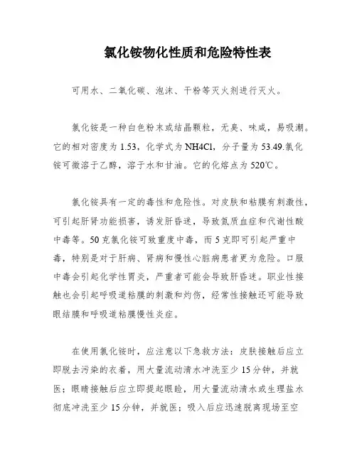 氯化铵物化性质和危险特性表