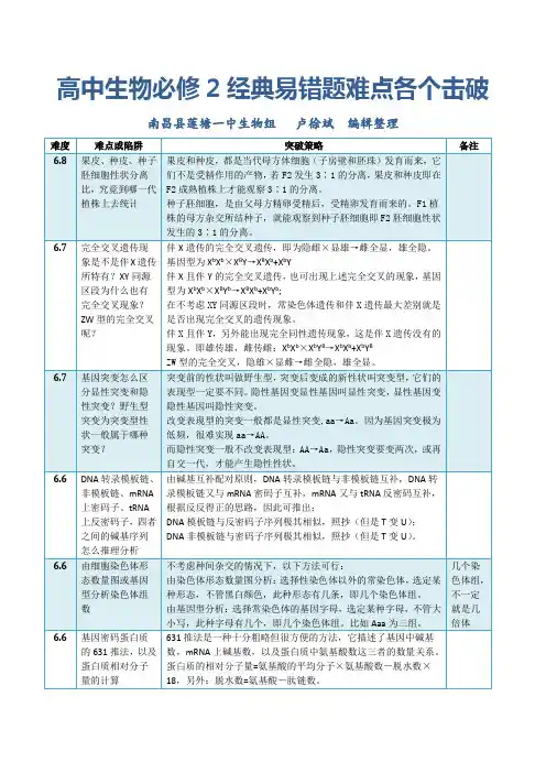 高中生物必修二经典易错题难点分类突破