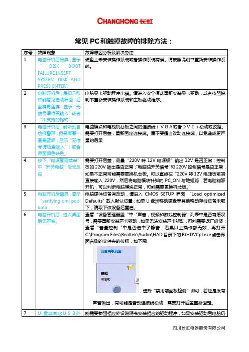 长虹触摸一体机常见系统和PC故障的排除方法