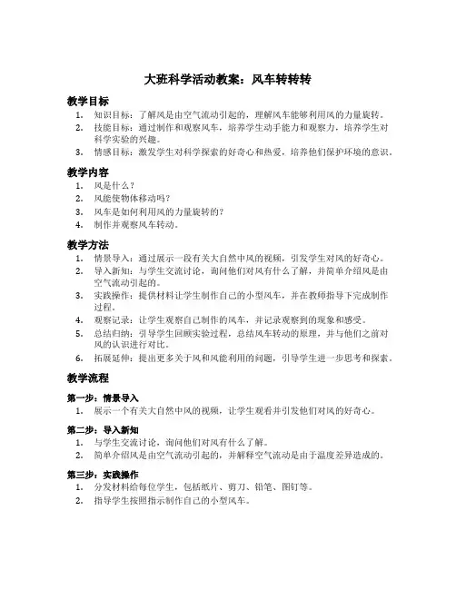 大班科学活动风车转转转教案