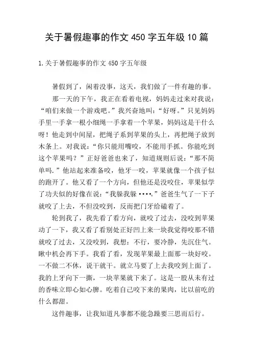 关于暑假趣事的作文450字五年级10篇