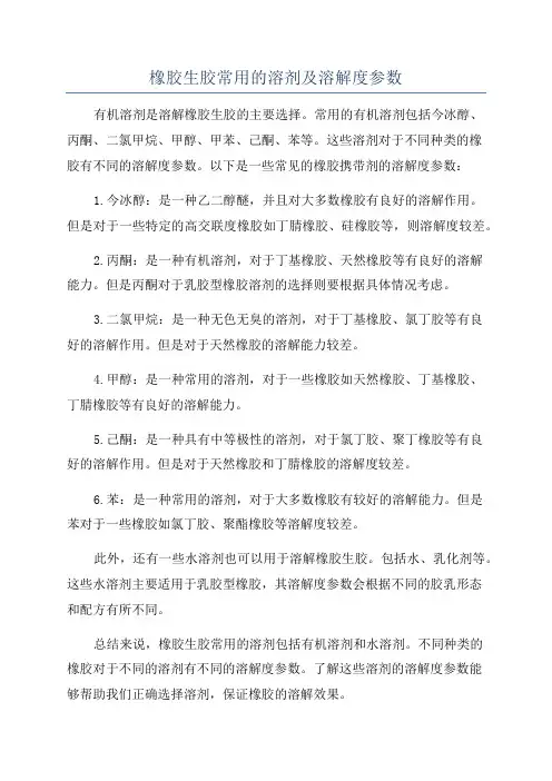 橡胶生胶常用的溶剂及溶解度参数