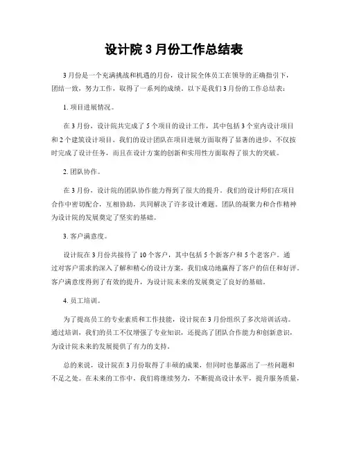 设计院3月份工作总结表