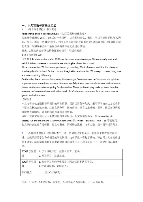 九年级下册英语书面表达题20套(带答案)含解析