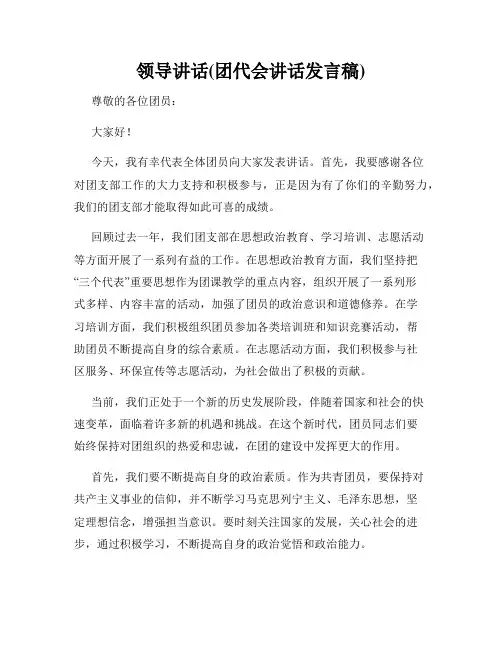 领导讲话(团代会讲话发言稿)