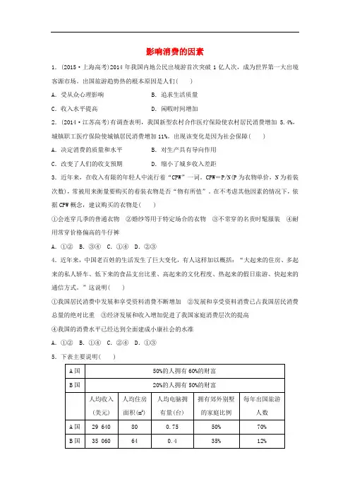 2018年高考政治一轮复习 第8练 影响消费的因素
