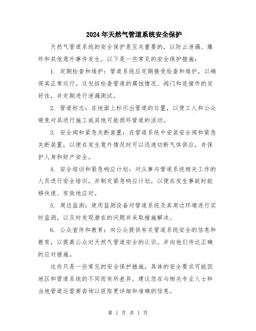 2024年天然气管道系统安全保护