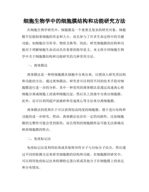细胞生物学中的细胞膜结构和功能研究方法