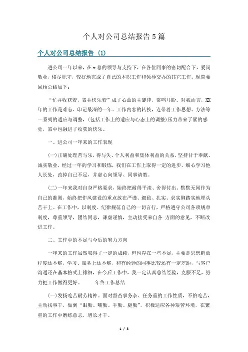 个人对公司总结报告5篇