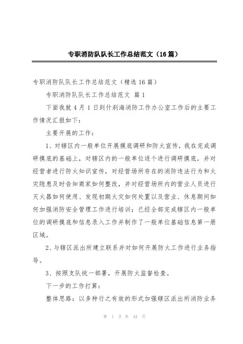 专职消防队队长工作总结范文(16篇)